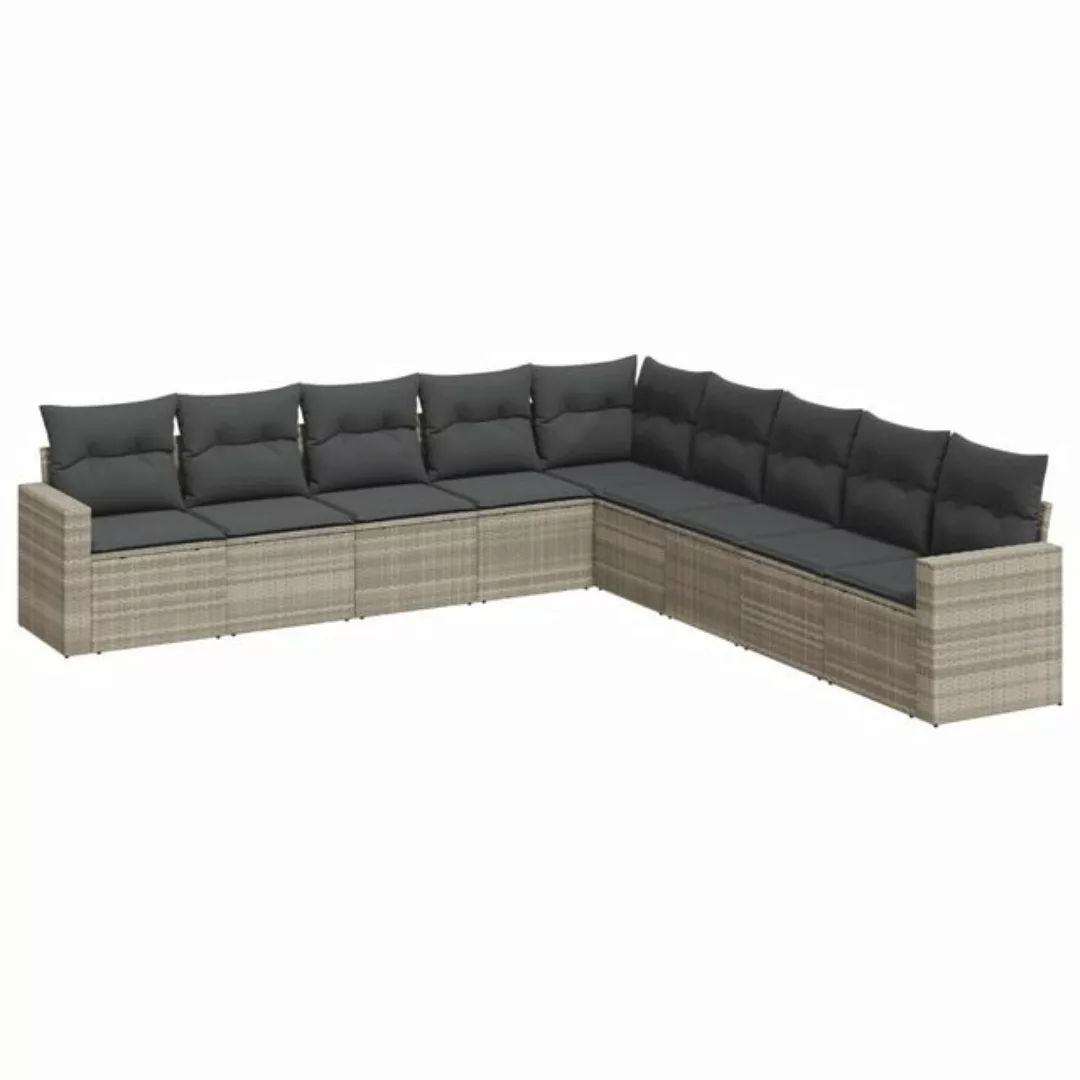 vidaXL Sofaelement 9-tlg. Garten-Sofagarnitur mit Kissen Hellgrau Poly Ratt günstig online kaufen