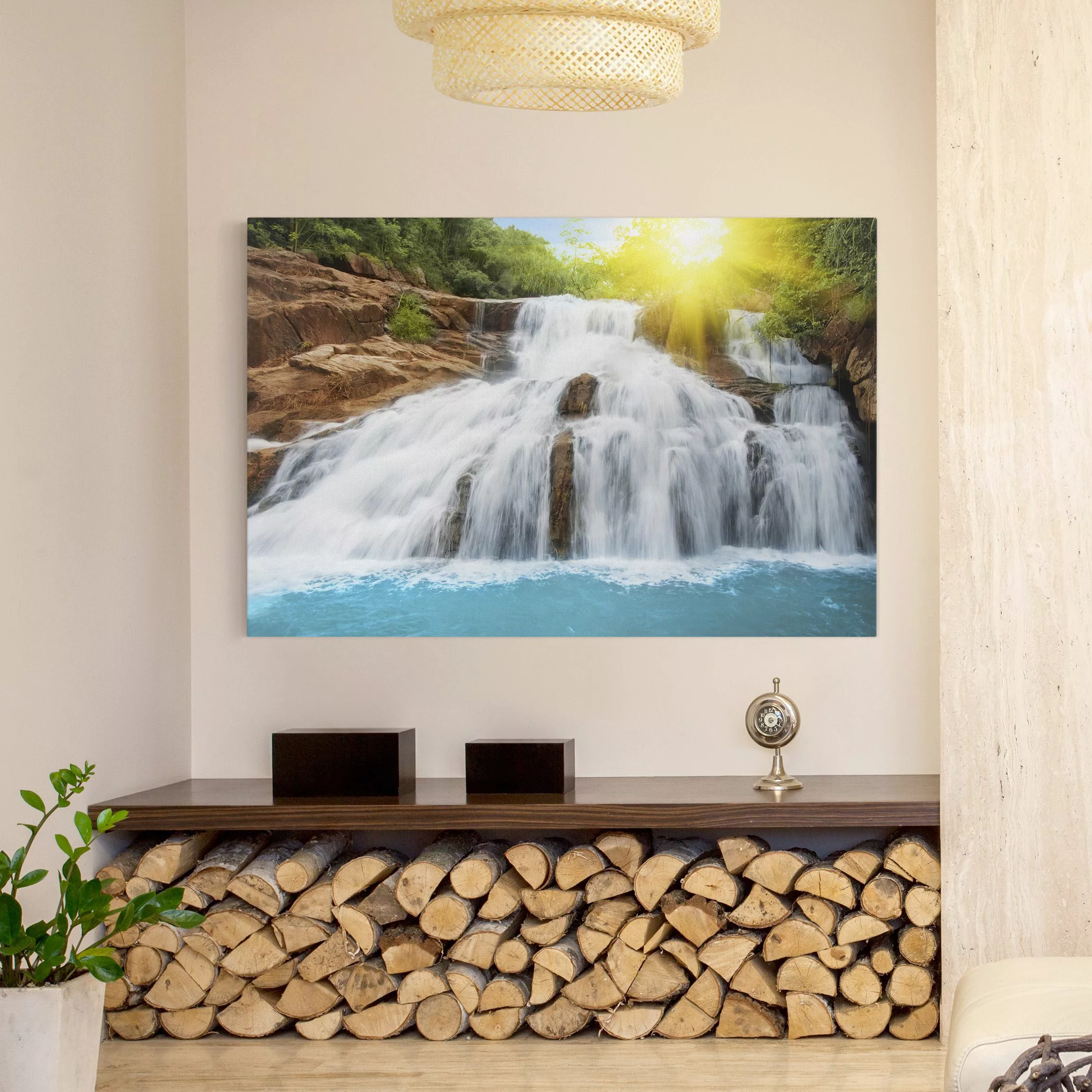 Leinwandbild Wasserfall - Querformat Morgen im Paradies günstig online kaufen