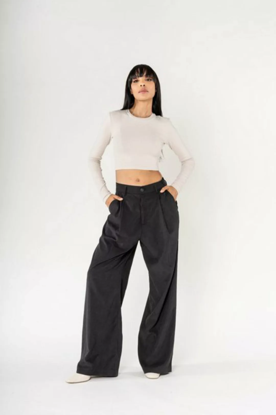 Nina Carter Stoffhose Weite Samt Hose mit Elegant Lockerem Beinschnitt Pant günstig online kaufen