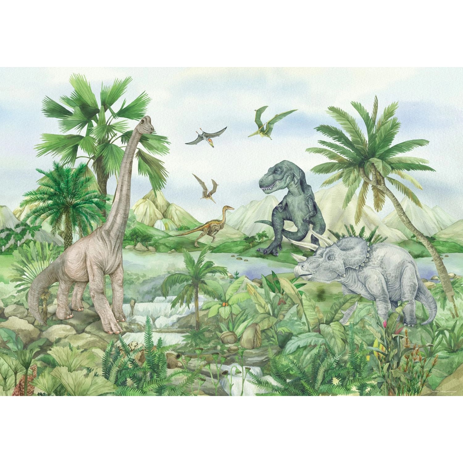 Sanders & Sanders Poster Dinosaurier Grün 1,1 x 1,55 m 601244 günstig online kaufen