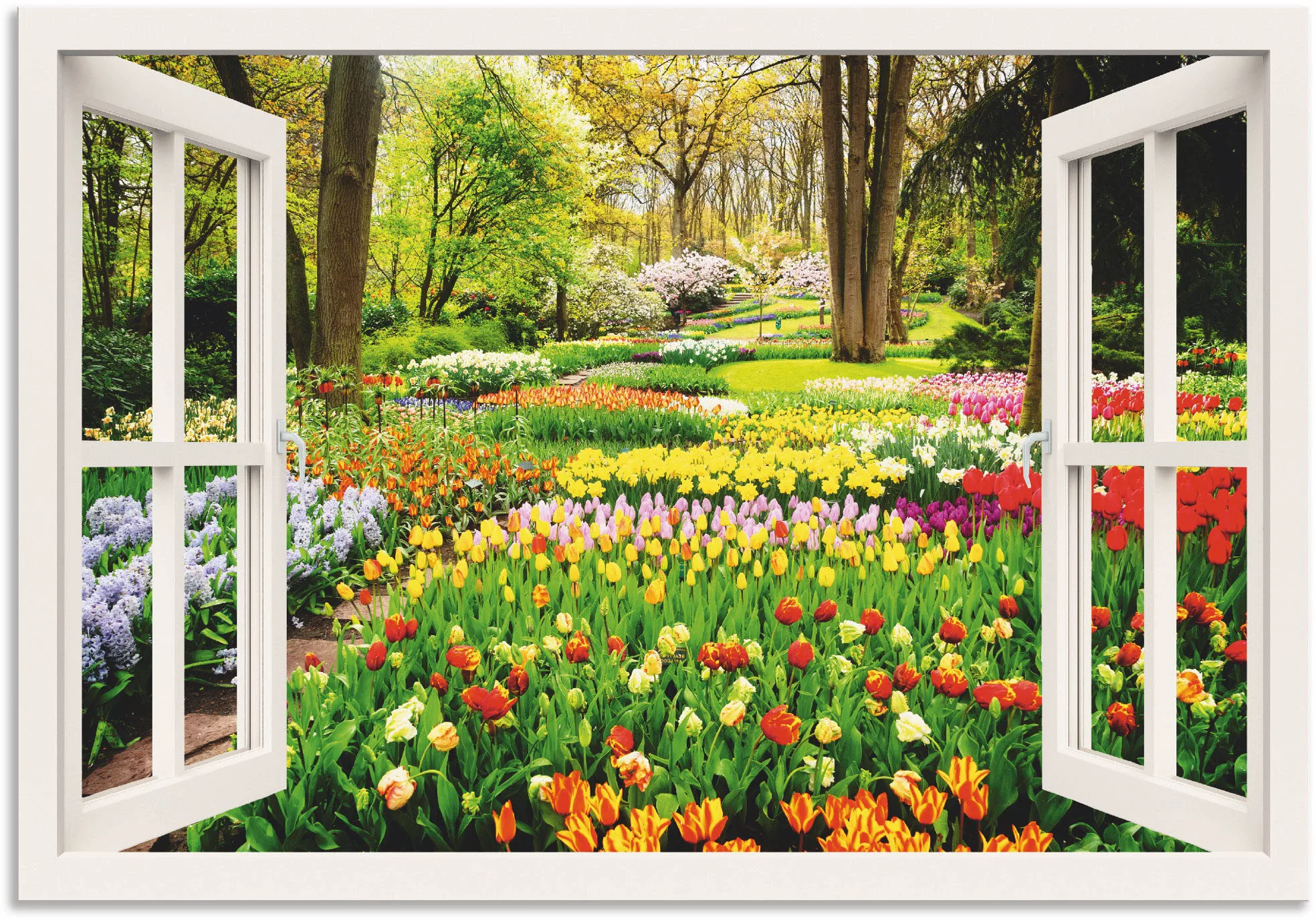 Artland Wandbild »Fensterblick Tulpen Garten Frühling«, Fensterblick, (1 St günstig online kaufen