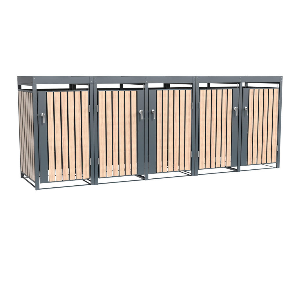 Westmann Mülltonnenbox Planta 5 x 240 l Anthrazit/Holzoptik 84 x 332 x 124, günstig online kaufen