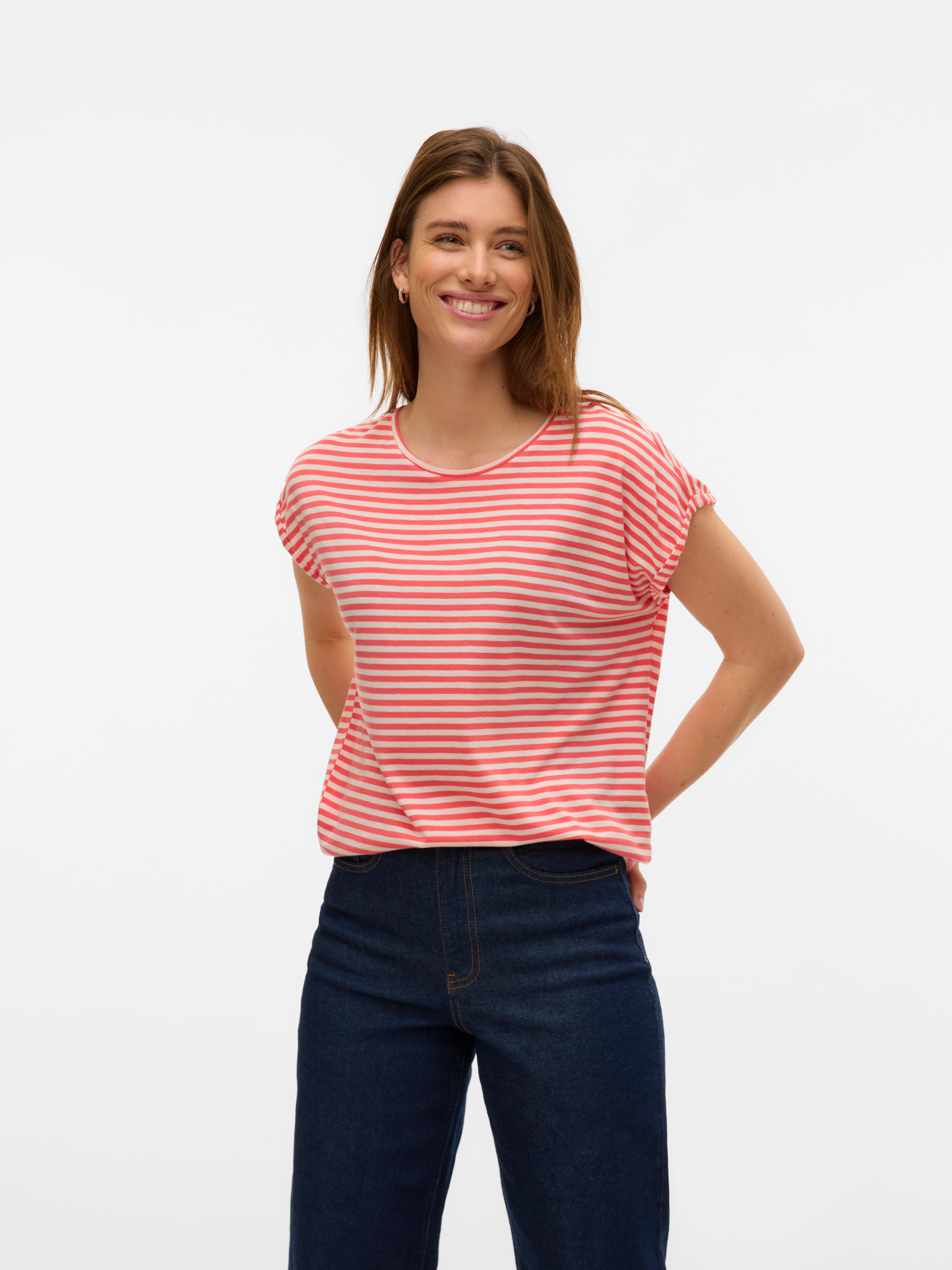 Vero Moda Rundhalsshirt "VMAVA PLAIN SS TOP STRIPE GA JRS NOOS" günstig online kaufen