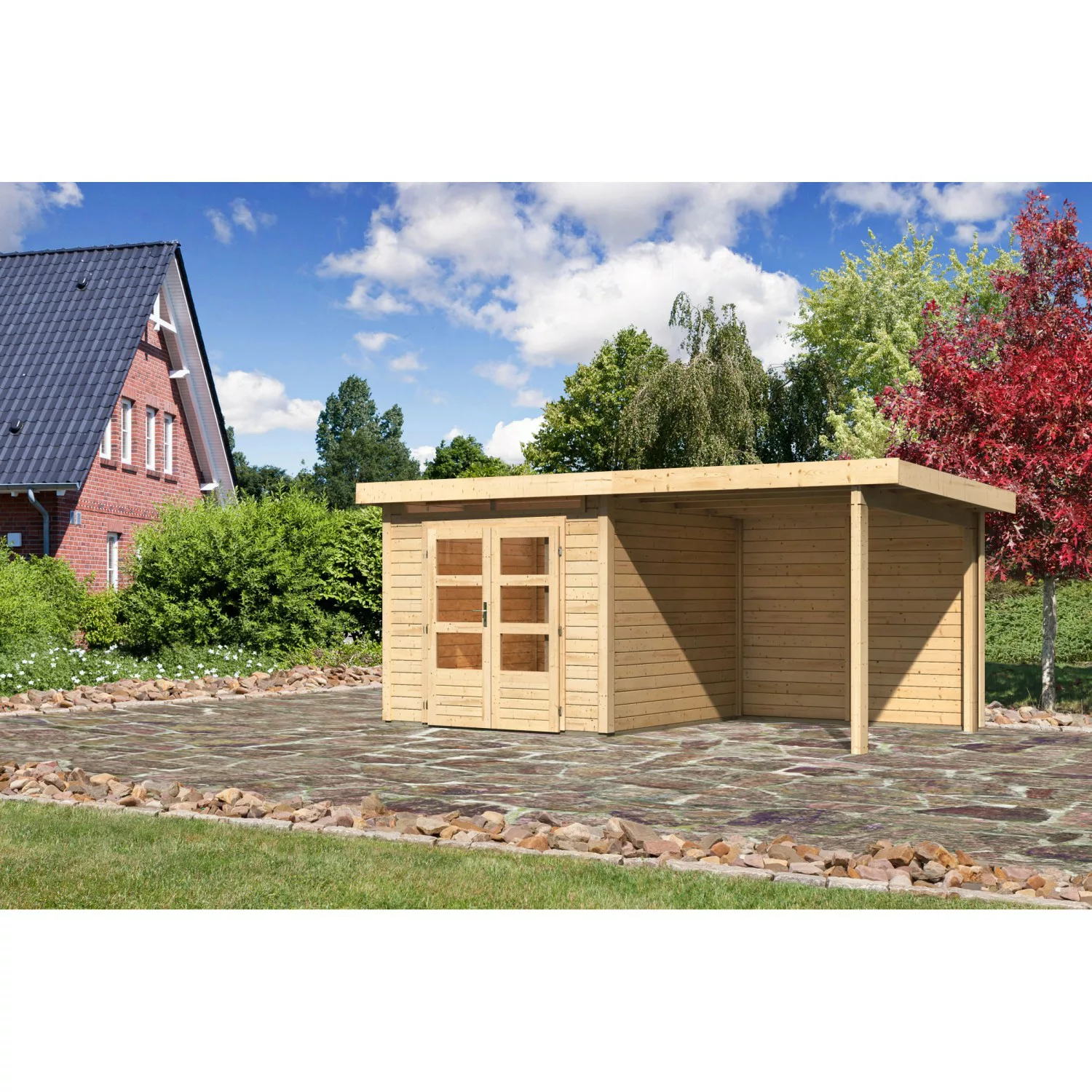 Karibu Holz-Gartenhaus Kumla 3 Natur Pultdach Unbehandelt 240 cm x 240 cm günstig online kaufen