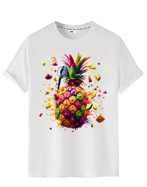 RMK T-Shirt Herren Shirt Basic Rundhals Ananas Sommer aus Baumwolle günstig online kaufen