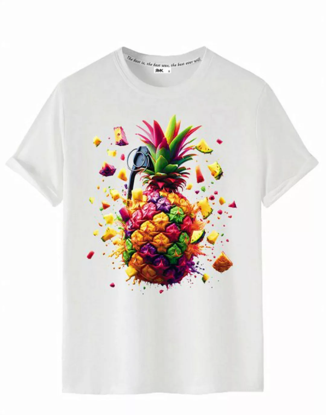 RMK T-Shirt Herren Shirt Basic Rundhals Ananas Sommer aus Baumwolle günstig online kaufen