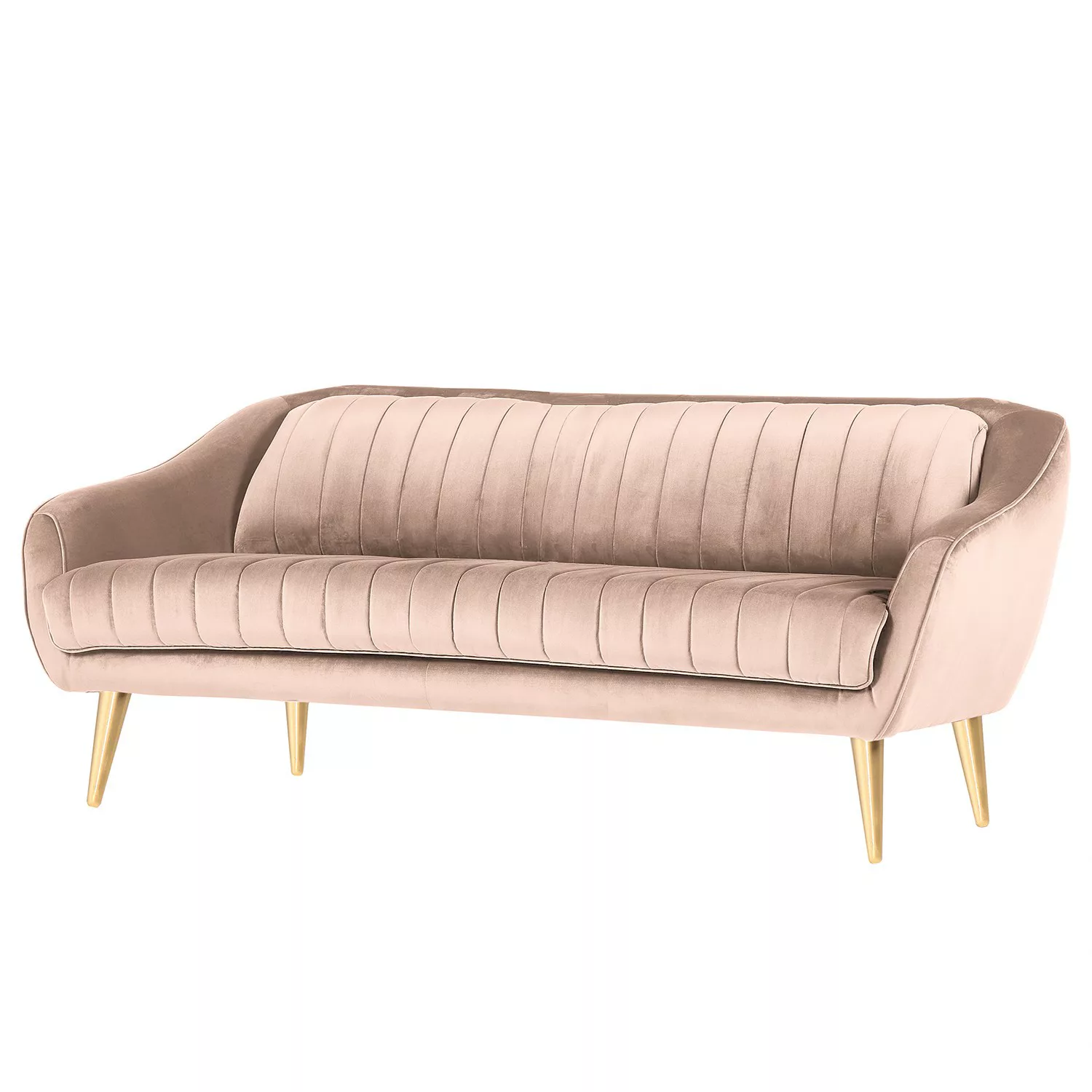 home24 Red Living Sofa Margon 3-Sitzer Hellrosa Samt 215x83x90 cm günstig online kaufen