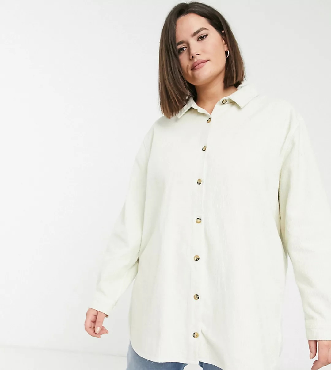ASOS DESIGN Curve – Übergroßes Hemd aus Cord in gebrochenem Weiß-Gelb günstig online kaufen