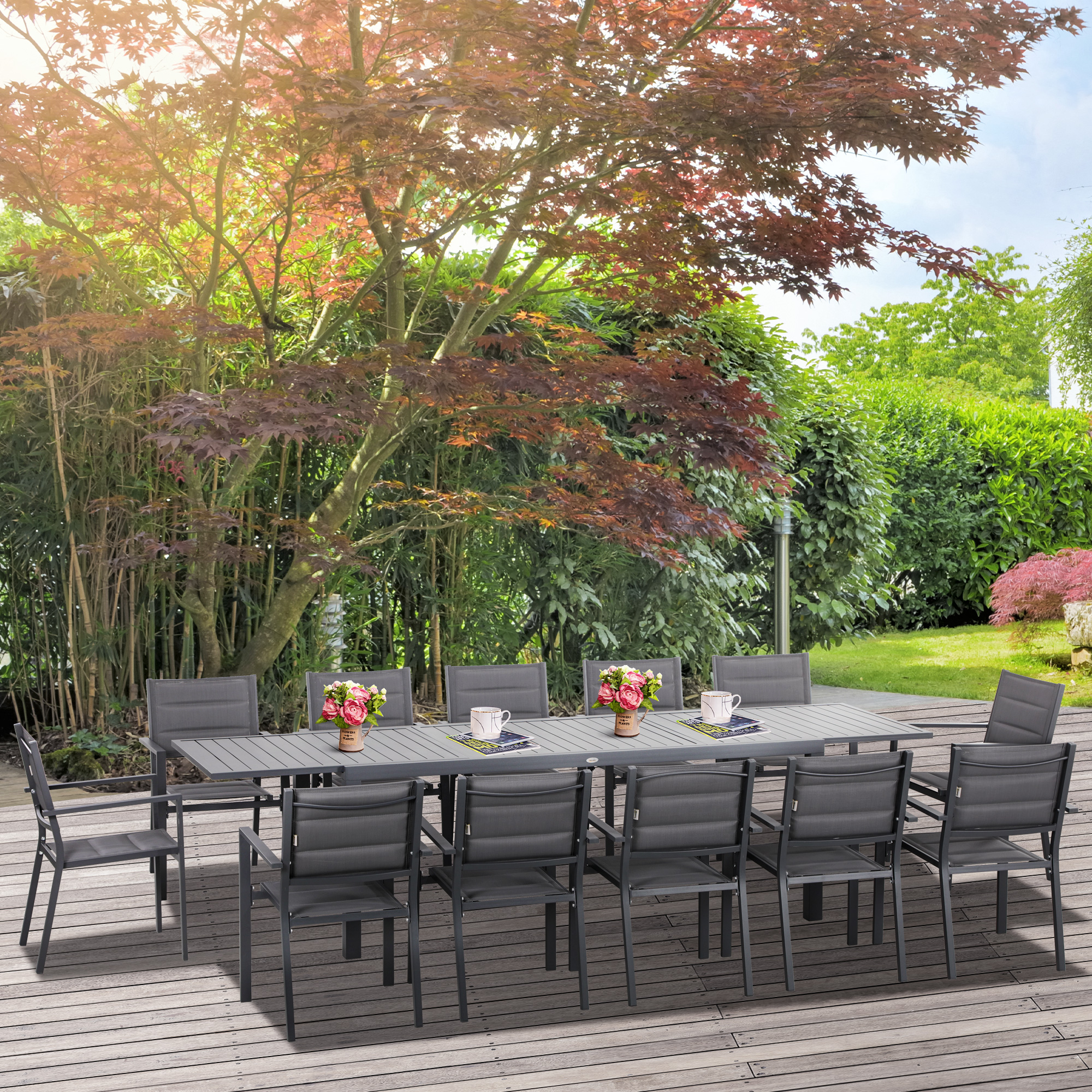 Outsunny Gartenmöbel-Set aus Aluminium und Textilene, ausziehbarer Tisch fü günstig online kaufen