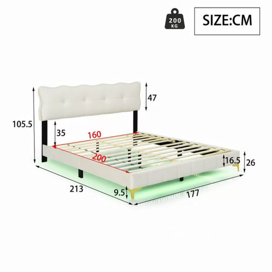 HAUSS SPLOE Polsterbett 160 x 200 cm mit LED-Leuchten, Rückenlehne, Samtsto günstig online kaufen