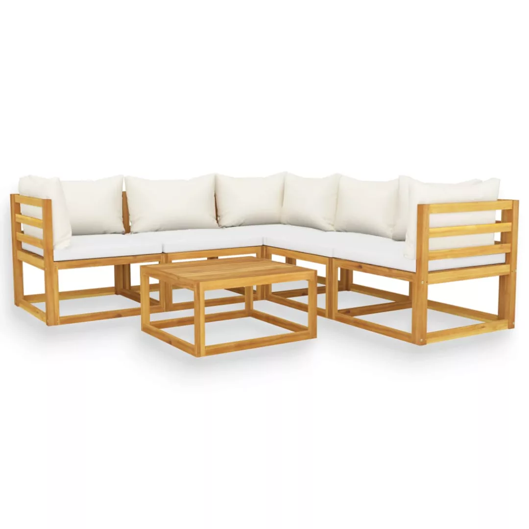 6-tlg. Garten-lounge-set Mit Auflagen Creme Massivholz Akazie günstig online kaufen