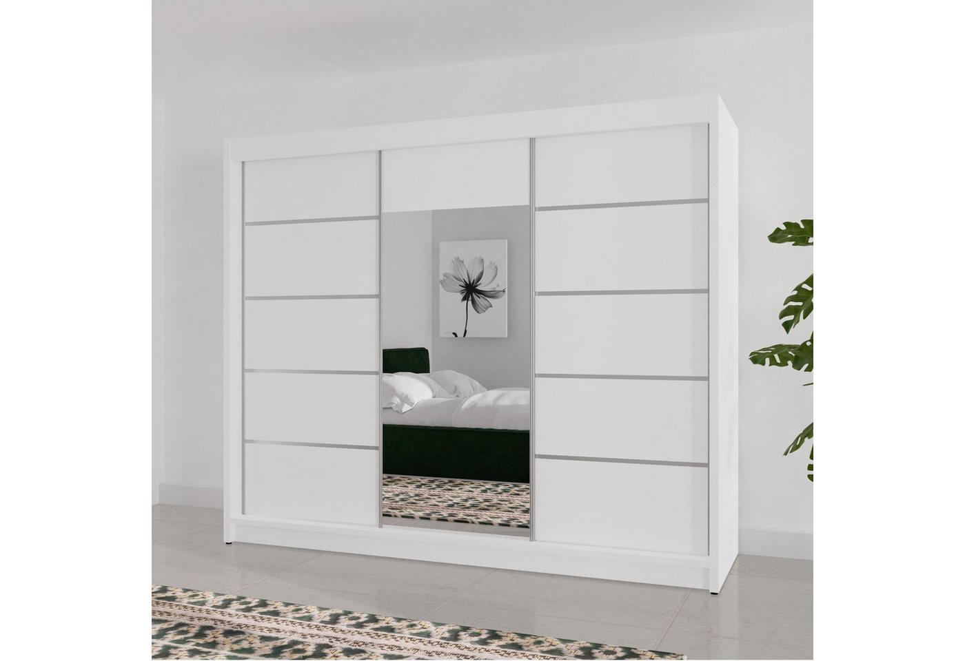 Beautysofa Schiebetürenschrank Monika (3-türig Schrank mit Spiegel, 200 cm günstig online kaufen