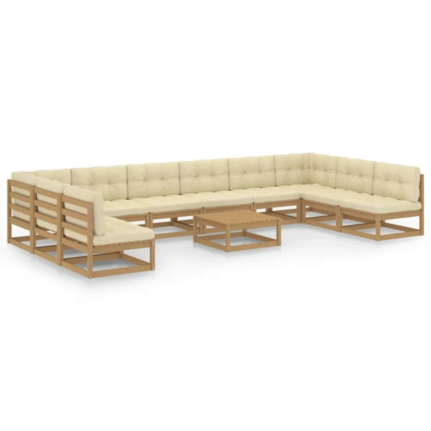 11-tlg. Garten-lounge-set Kissen Honigbraun Kiefer Massivholz günstig online kaufen