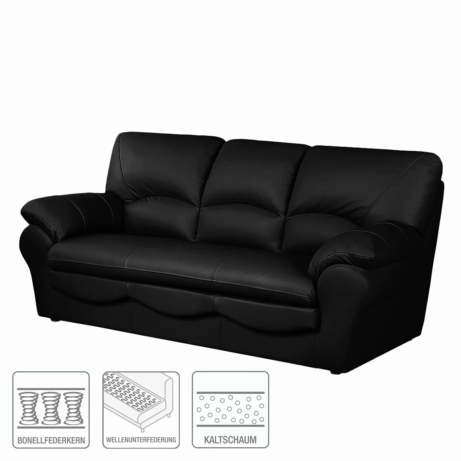 home24 Modoform Sofa Torsby 3-Sitzer Schwarz Kunstleder 205x92x85 cm mit Sc günstig online kaufen