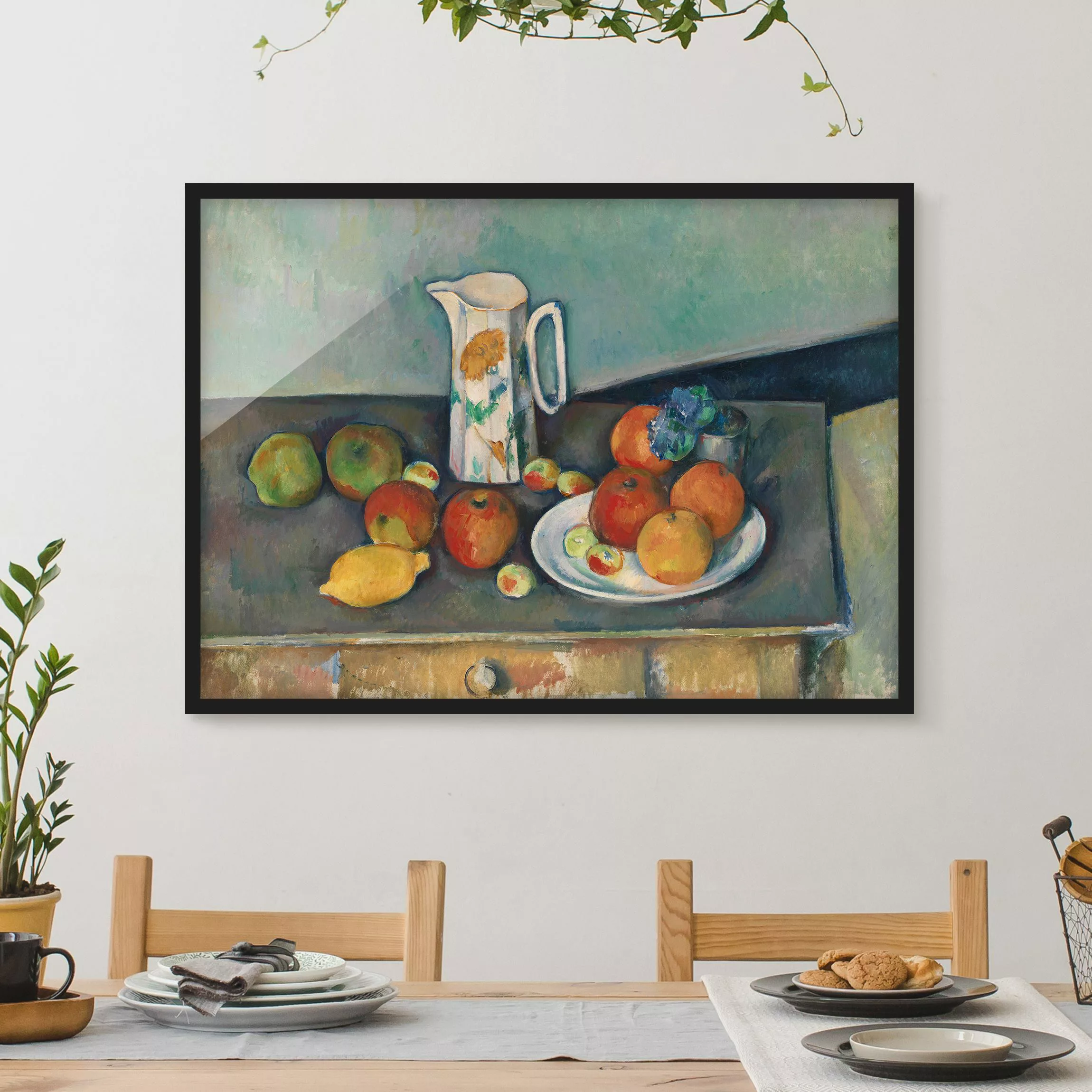 Bild mit Rahmen Kunstdruck - Querformat Paul Cézanne - Stillleben Milchkrug günstig online kaufen