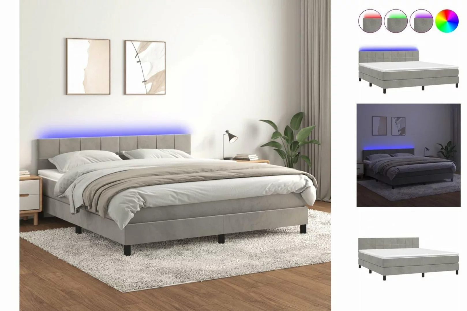 vidaXL Boxspringbett Bett Boxspringbett mit Matratze & LED Samt (160 x 200 günstig online kaufen