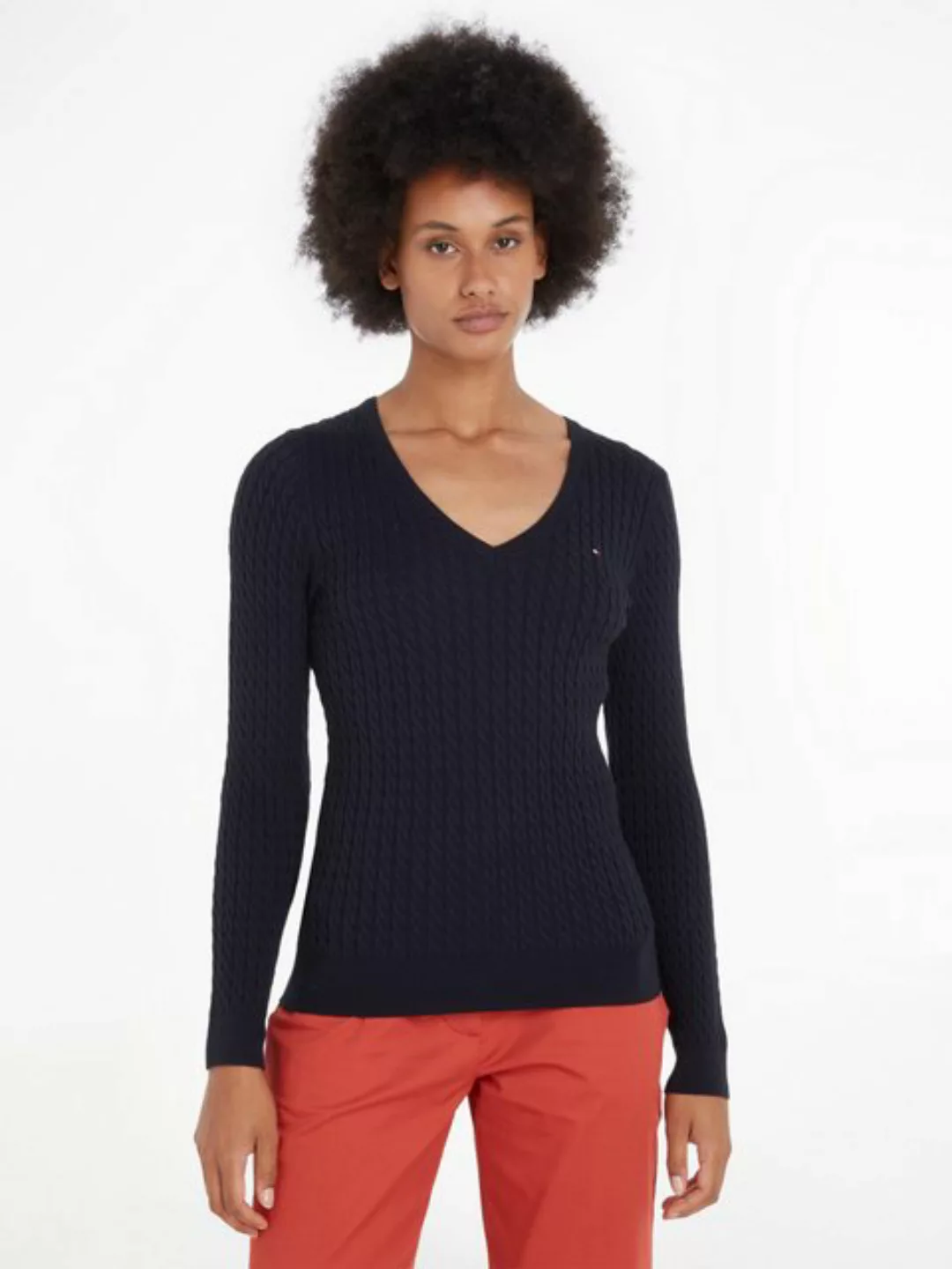 Tommy Hilfiger Strickpullover CO CABLE V-NK SWEATER mit Zopfmuster günstig online kaufen