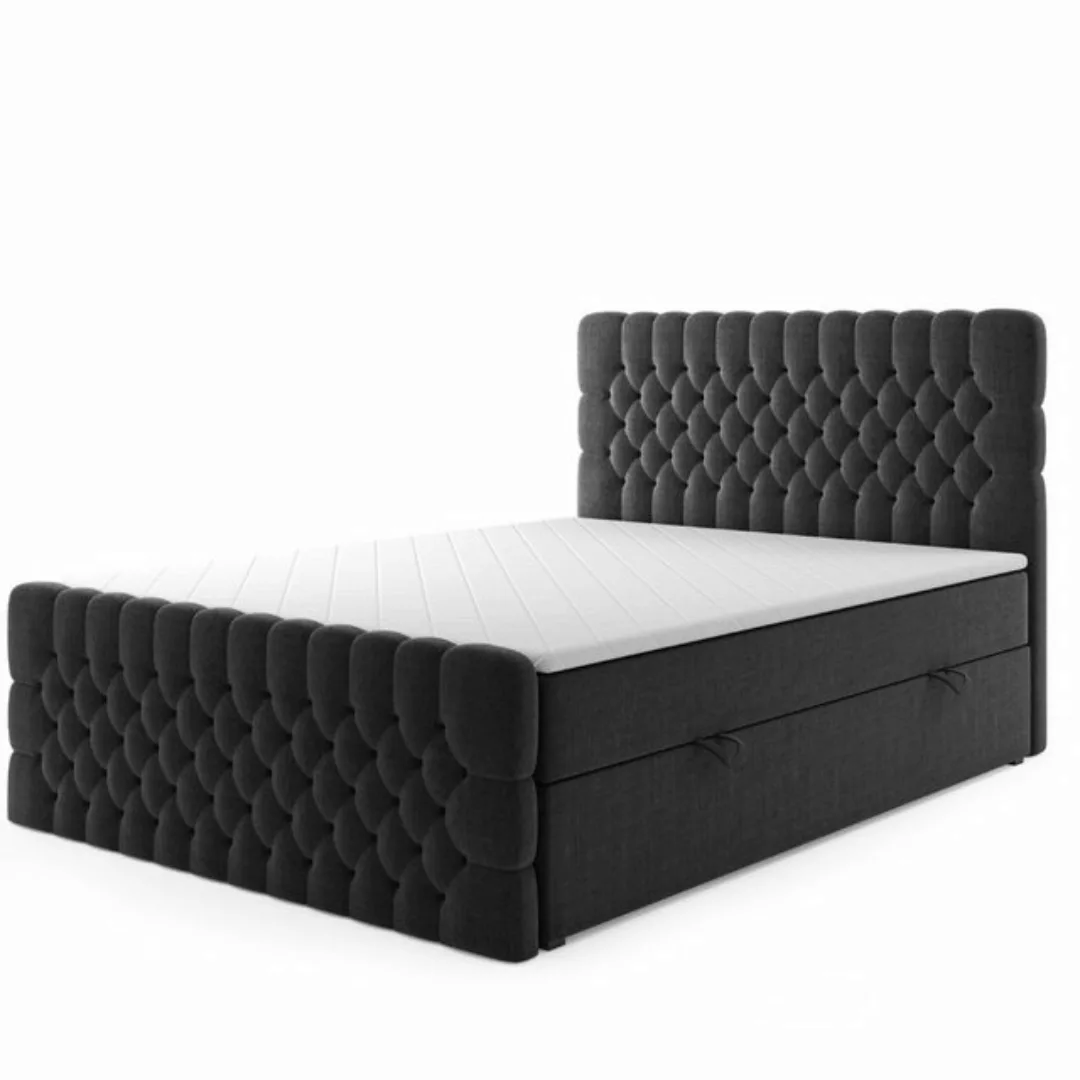 M-Punkt24 Boxspringbett Oxford (180 x 200 cm, Schwarz), Chesterfield, Feder günstig online kaufen