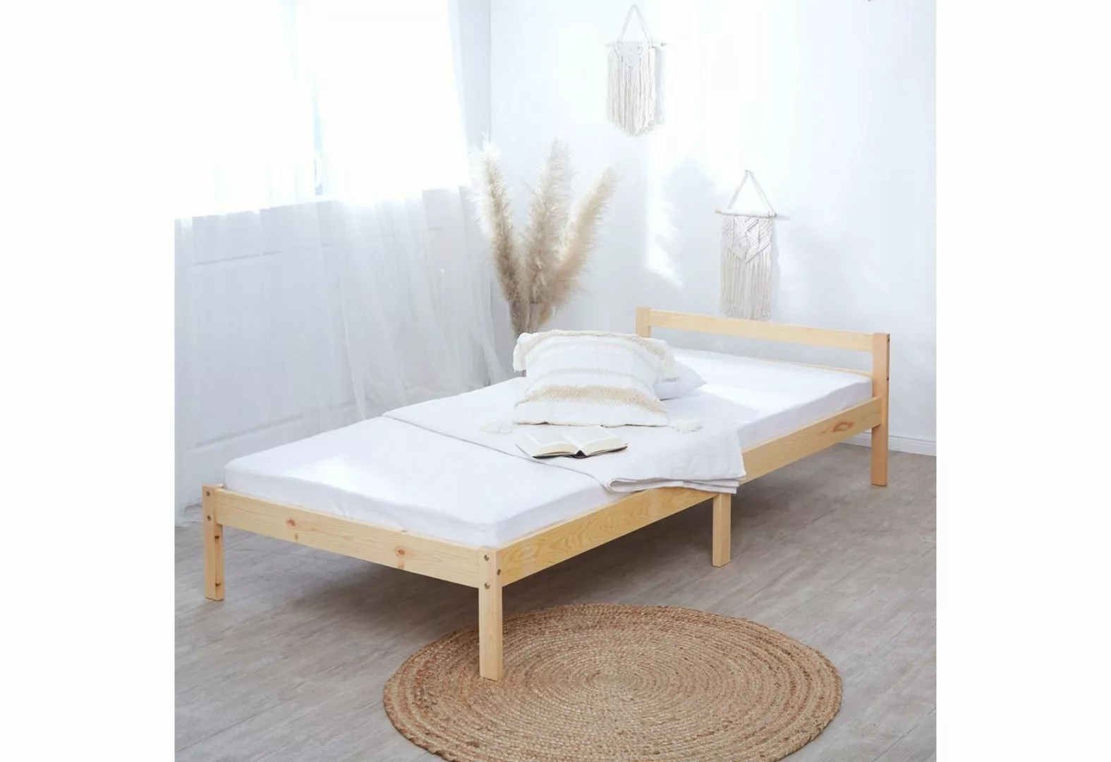 Homestyle4u Holzbett Doppelbett 90/120 x 200 cm Kinderbett natur weiß günstig online kaufen