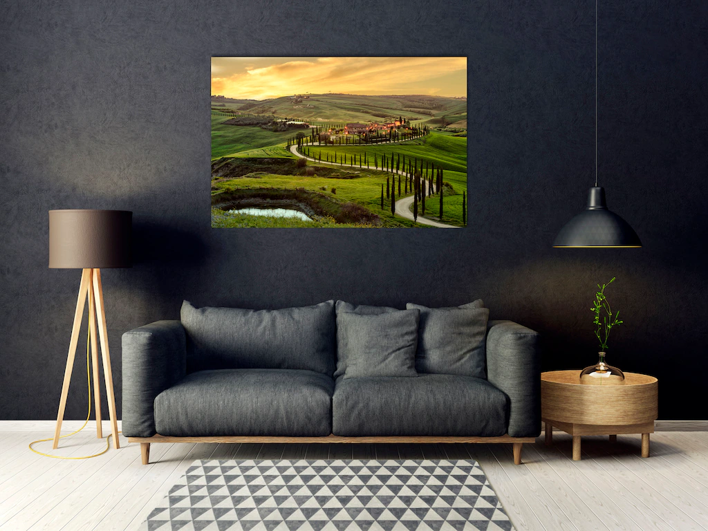 queence Acrylglasbild "Toskana bei Sonnenuntergang", Landschaft-Italien-Tan günstig online kaufen