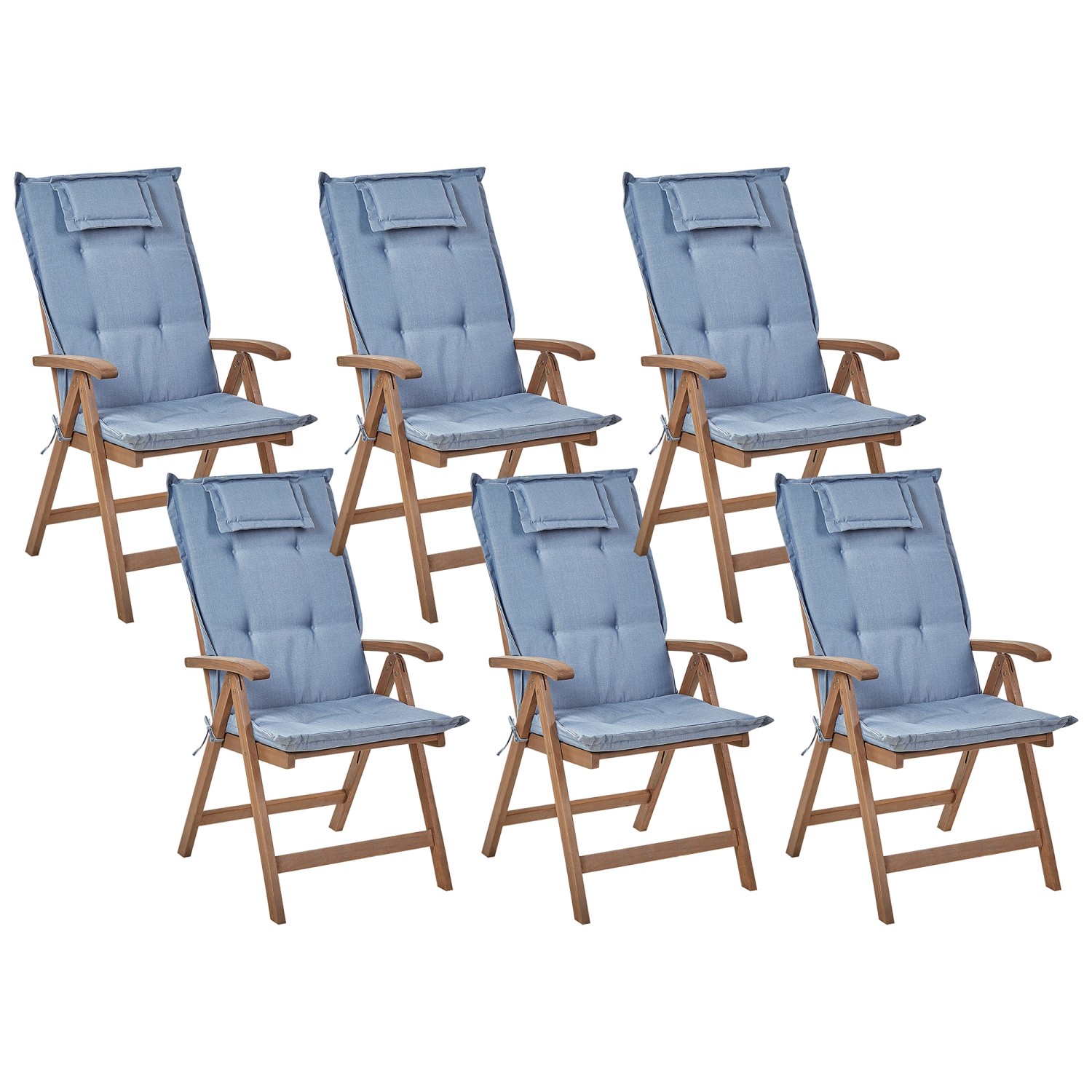 Beliani Gartenstuhl Dunkler Holzfarbton Blau 69x54x105 günstig online kaufen