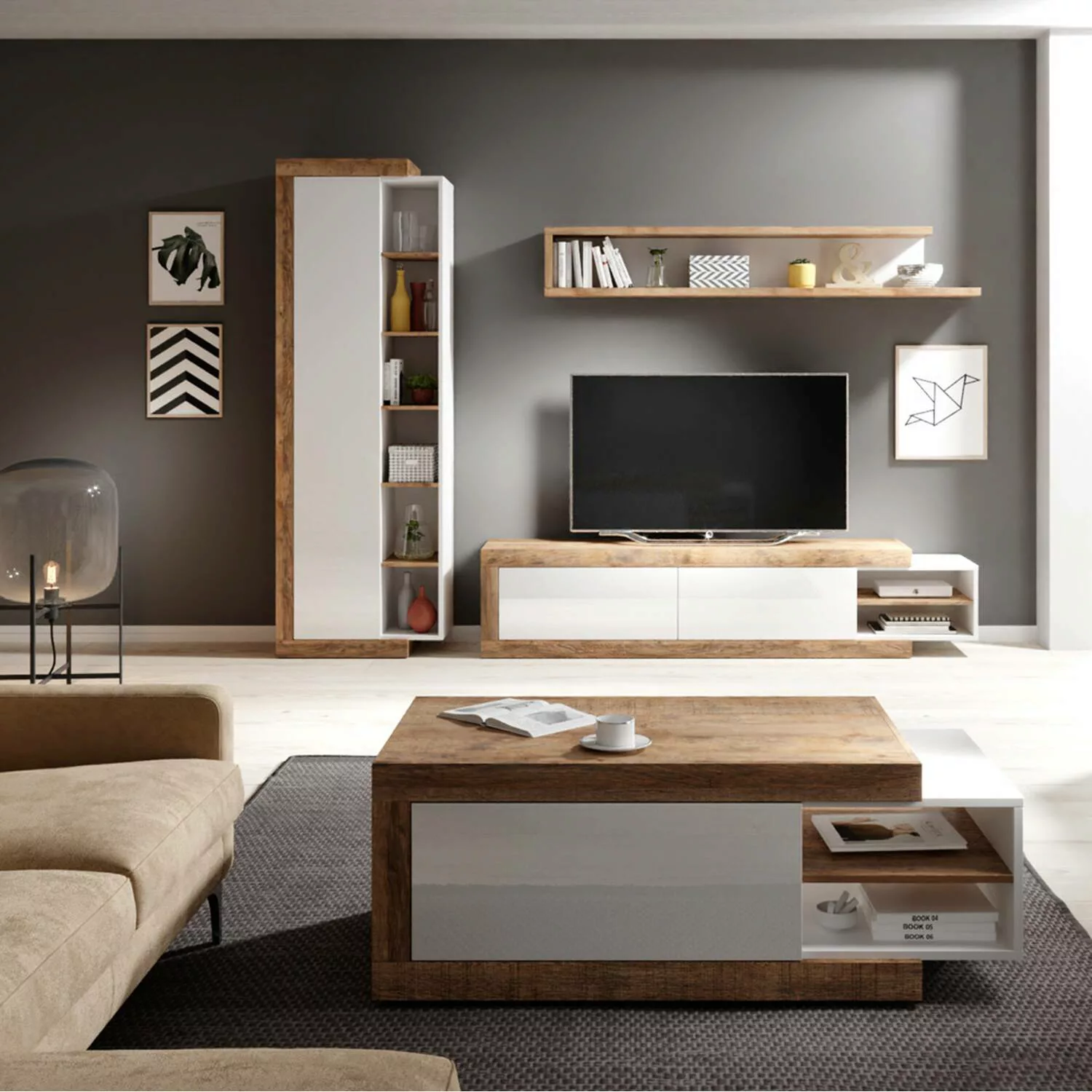 Wohnzimmer Möbel Set inkl. Couchtisch Samdal Eiche Nb. SYLT-83, mit Absetzu günstig online kaufen