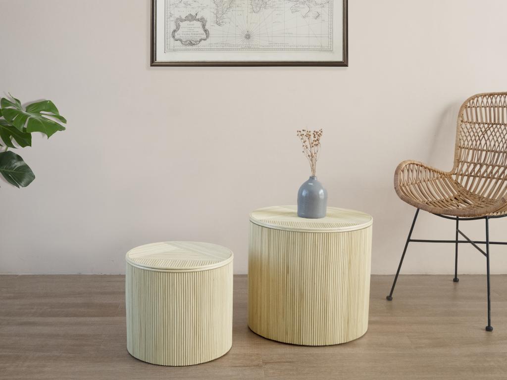 Beistelltische rund 2er-Set mit Stauraum - Rattan - 50 x 46 cm & 39,5 x 36 günstig online kaufen