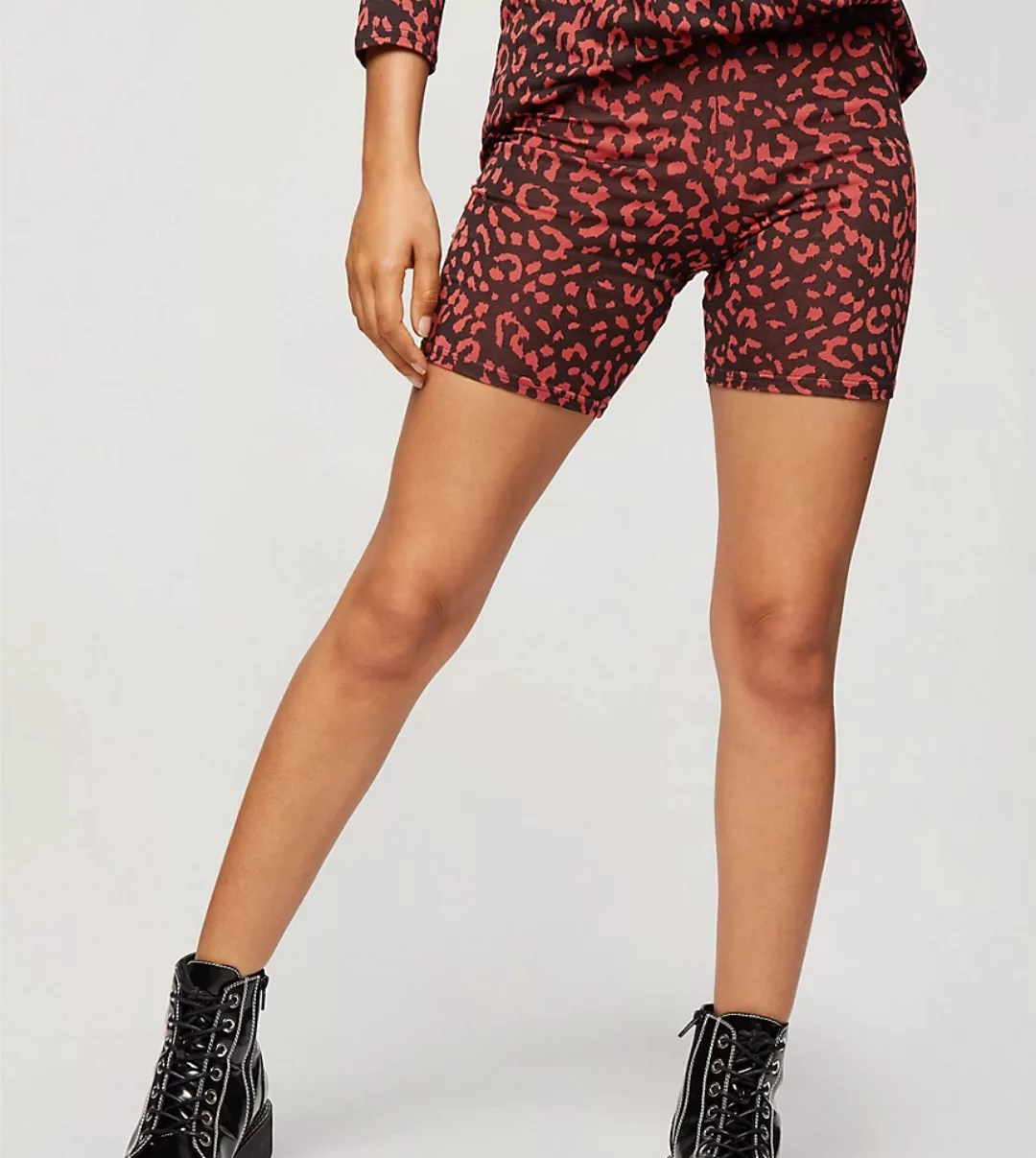 Miss Selfridge Petite – Kurze Leggings mit Leopardenmuster in Rot-Schwarz günstig online kaufen