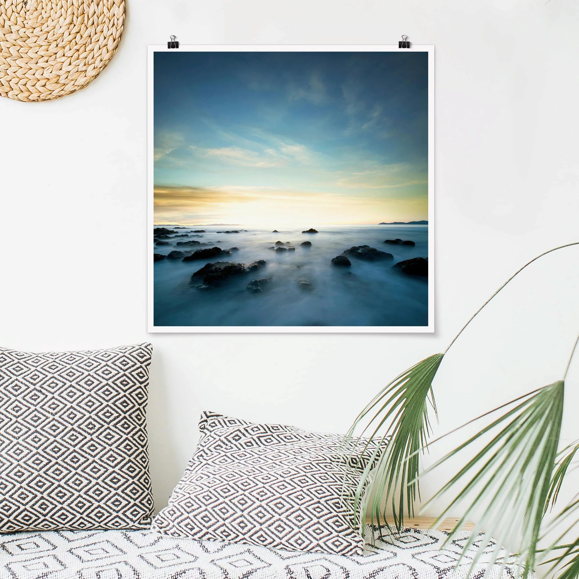 Poster Strand - Quadrat Sonnenuntergang über dem Ozean günstig online kaufen