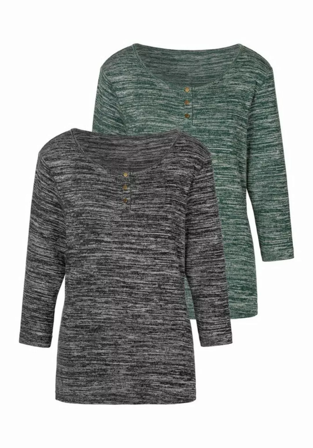 LASCANA 3/4-Arm-Shirt (2er-Pack) mit goldfarbenden Knöpfen günstig online kaufen