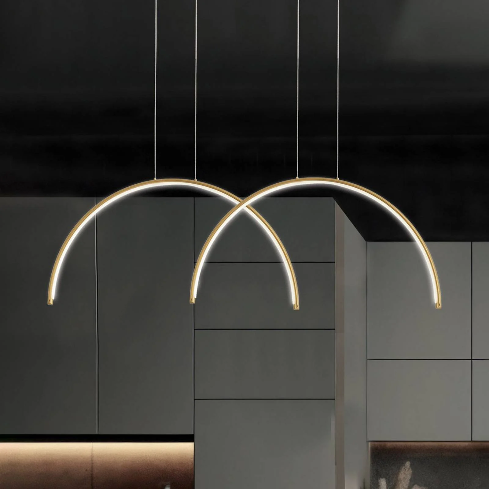 LED-Pendellampe Megan, Länge 95 cm, goldfarben, 2-flg. günstig online kaufen