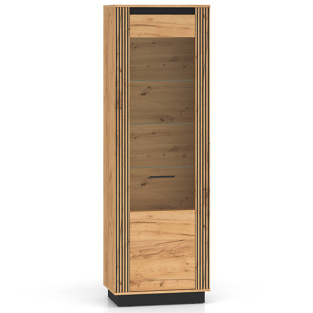 Vitrine 65 cm breit modern in Eiche mit schwarz URBANIA-131 günstig online kaufen