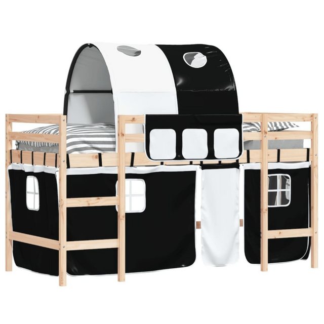 vidaXL Kinderbett Kinderhochbett mit Tunnel Weiß Schwarz 90x200 cm Kiefernh günstig online kaufen