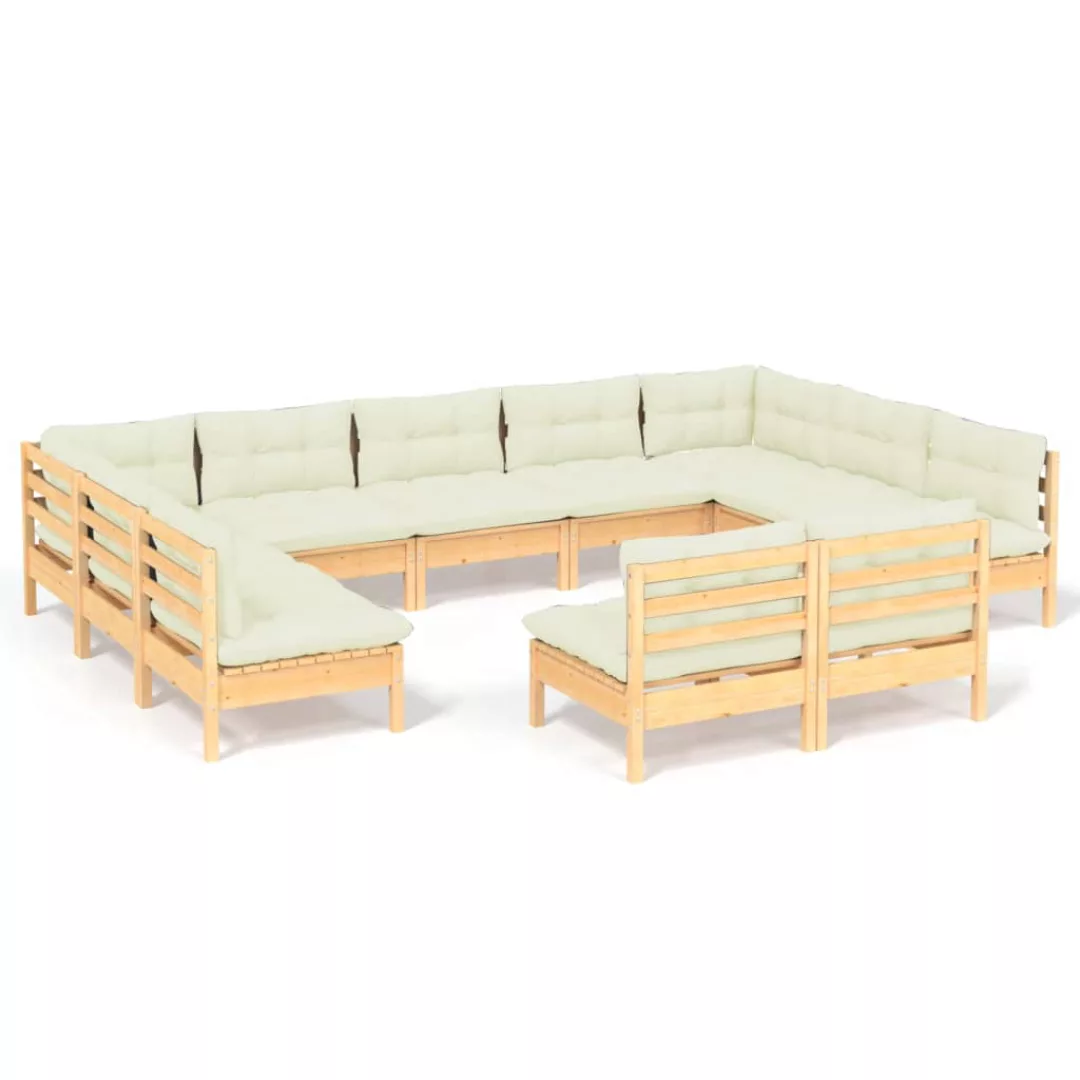 11-tlg. Garten-lounge-set Mit Creme Kissen Massivholz Kiefer günstig online kaufen