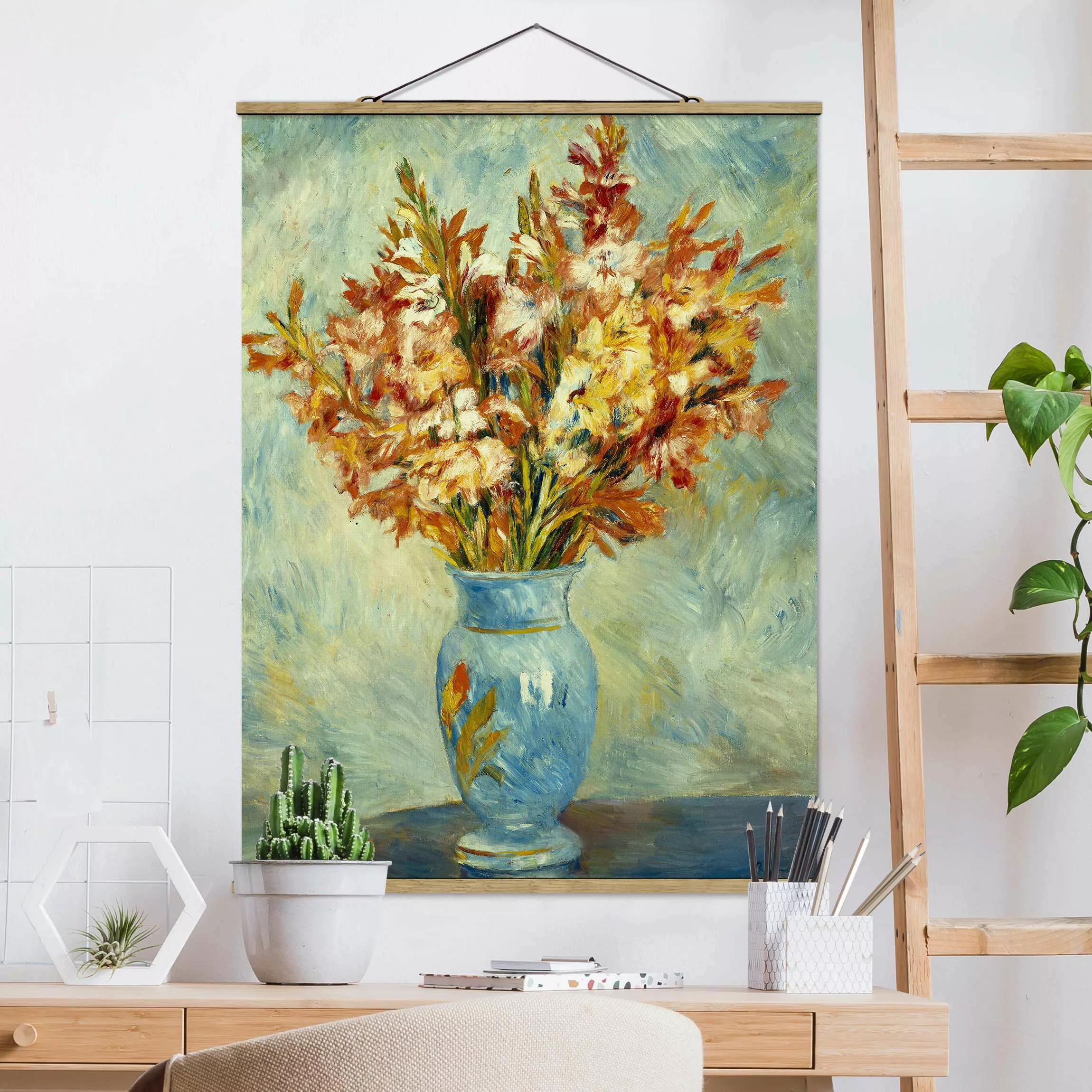 Stoffbild Blumen mit Posterleisten - Hochformat Auguste Renoir - Gladiolen günstig online kaufen