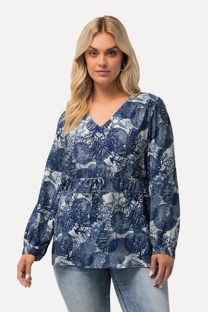 Ulla Popken Druckbluse Bluse maritimer Druck V-Ausschnitt Halbarm günstig online kaufen