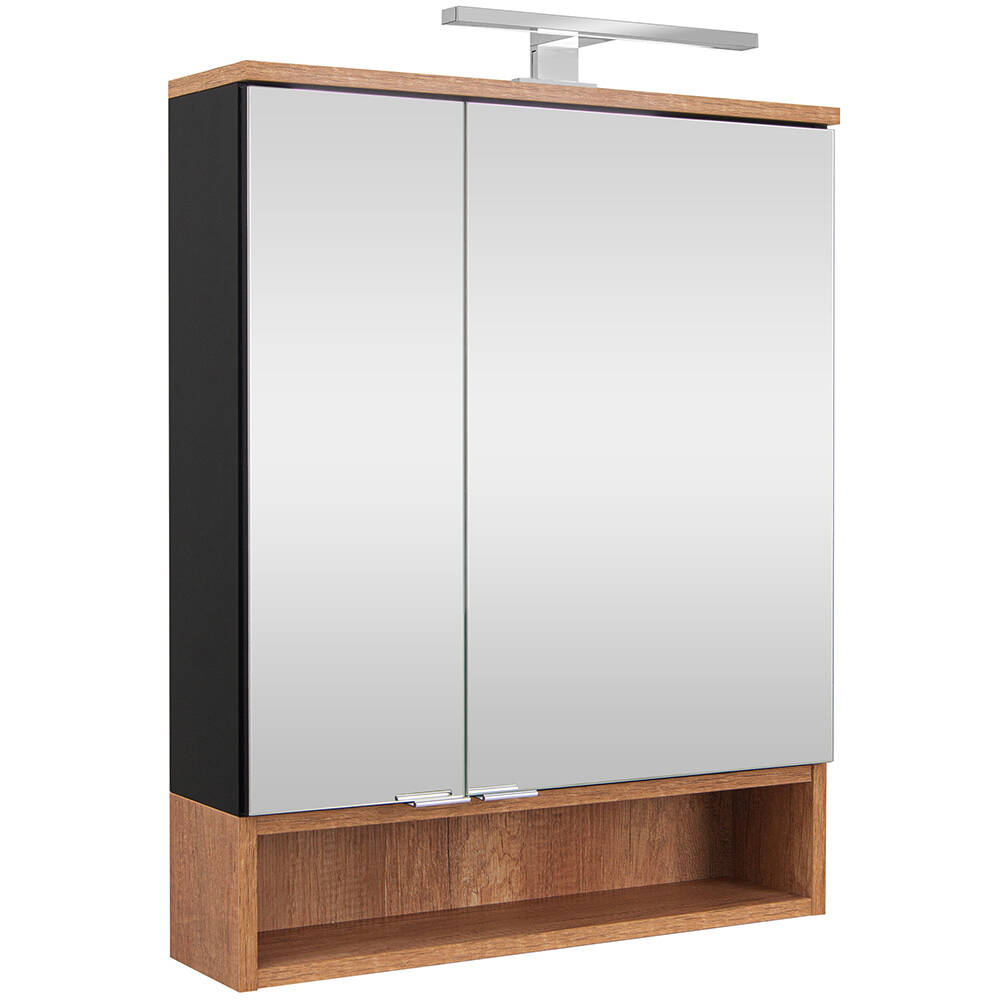 Spiegelschrank 60 cm schwarz matt mit Eiche NERVI-147 günstig online kaufen