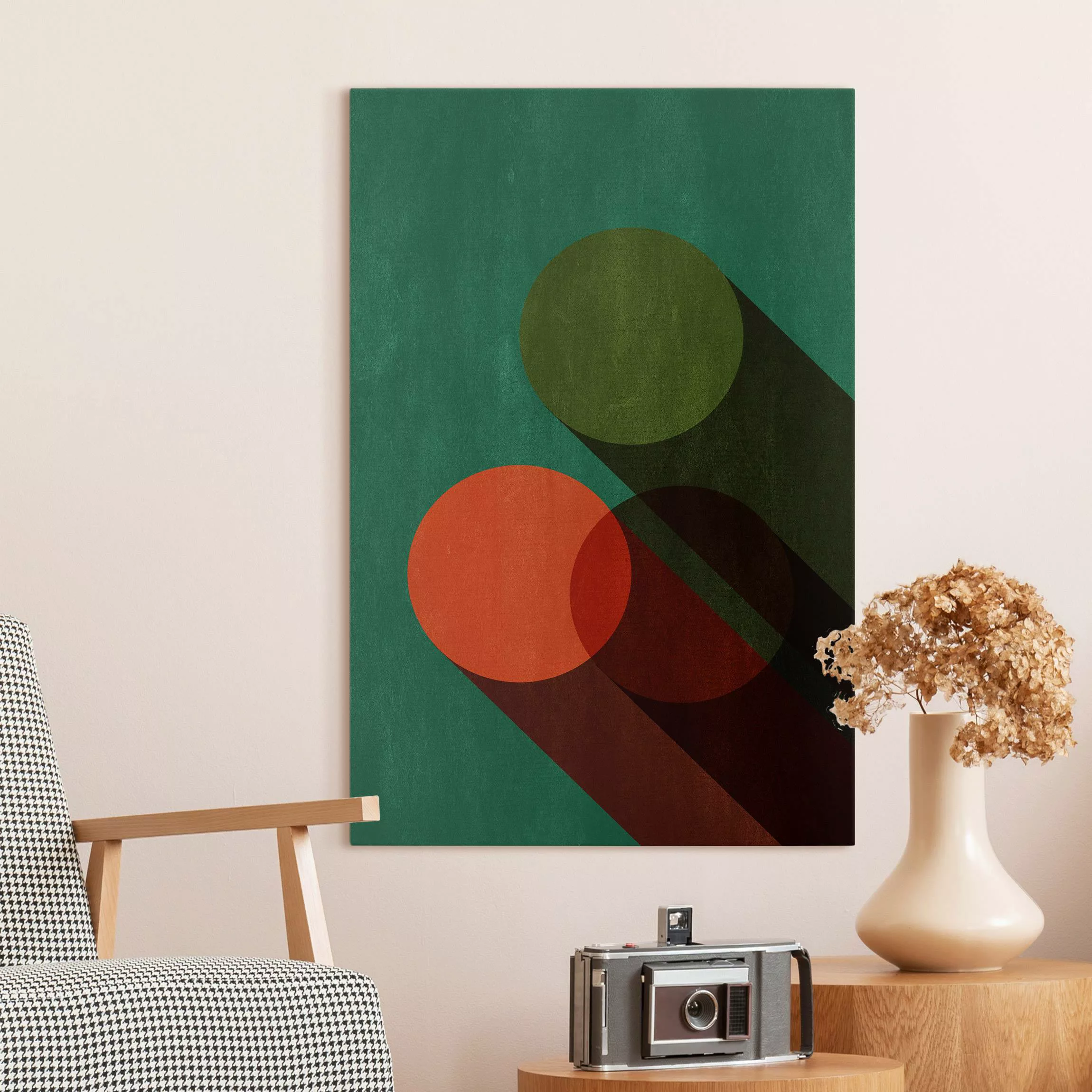 Leinwandbild Abstrakte Formen - Kreise in Grün und Rot günstig online kaufen