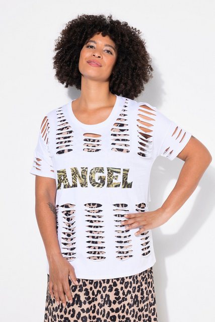 Angel of Style T-Shirt T-Shirt Komfort Fit Schlitze Leo-Schriftzug günstig online kaufen