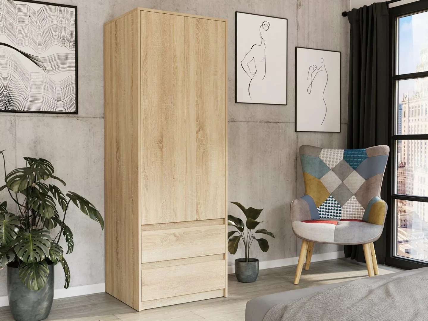 Home Collective Kleiderschrank Moderner schrank mit 2 Schubladen und 2 Türe günstig online kaufen