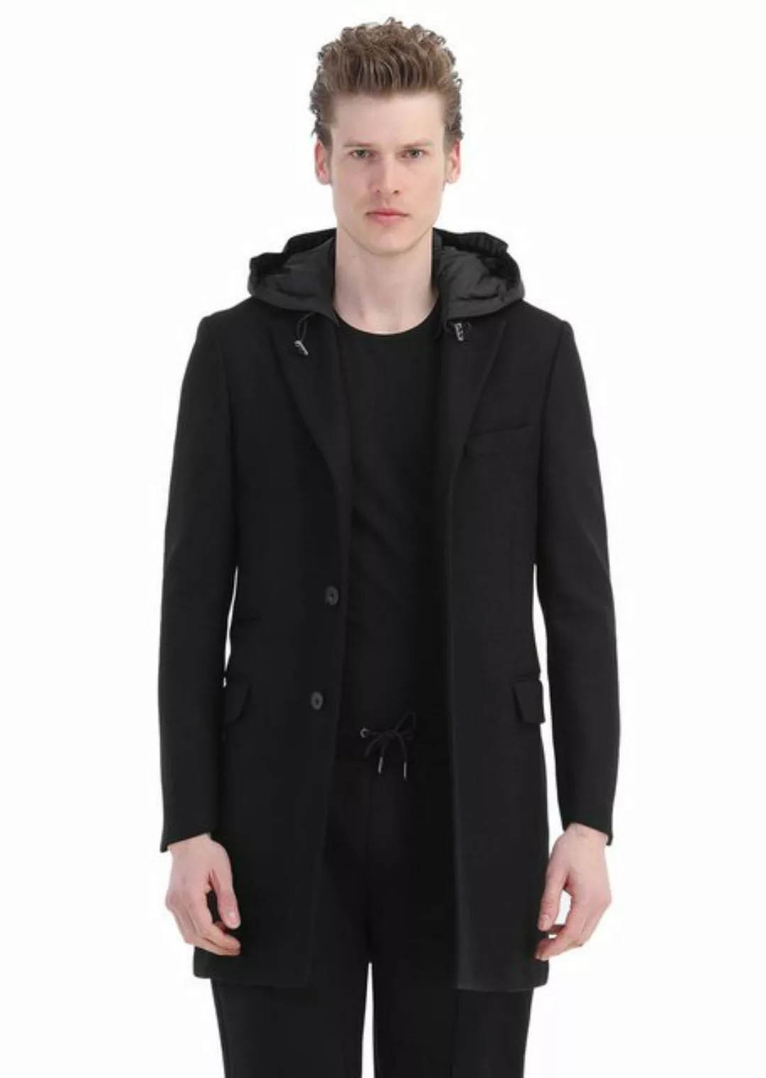 RAMSEY Winterjacke Schwarzer Webmantel günstig online kaufen