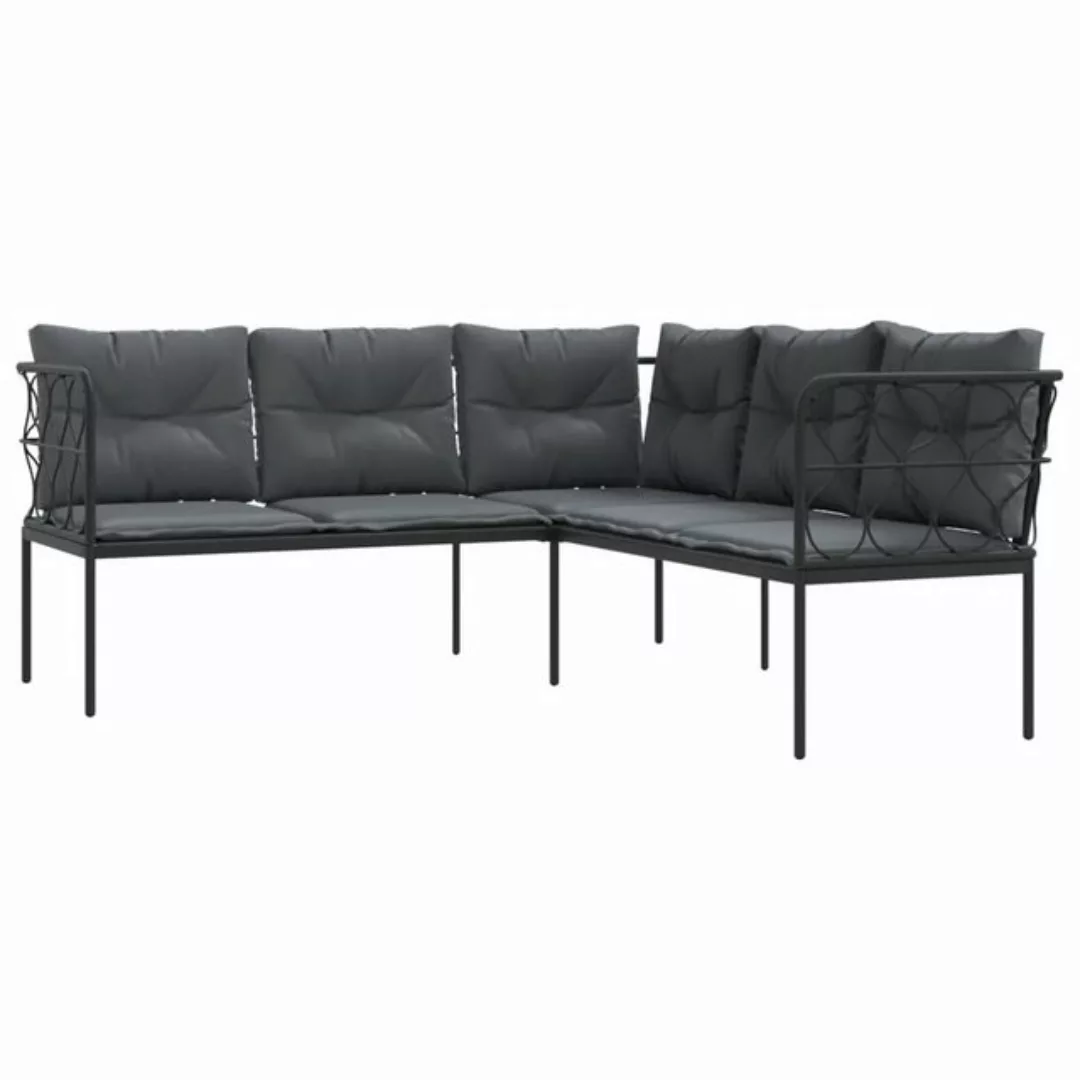 vidaXL Loungesofa Gartensofa in L-Form mit Kissen Schwarz Stahl und Textile günstig online kaufen