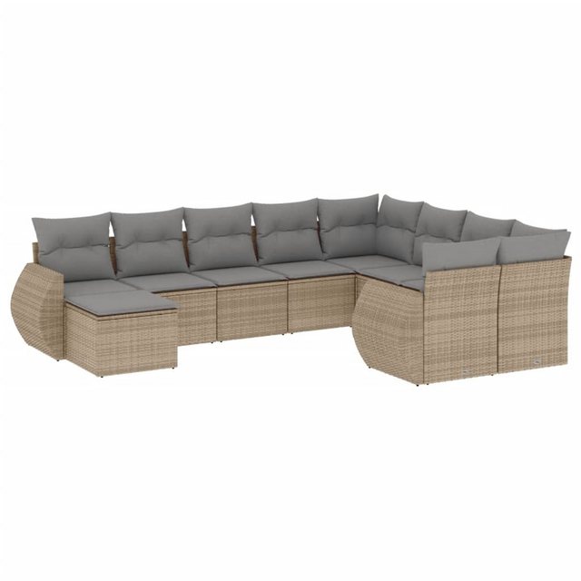 vidaXL Sofaelement 10-tlg. Garten-Sofagarnitur mit Kissen Beige Poly Rattan günstig online kaufen