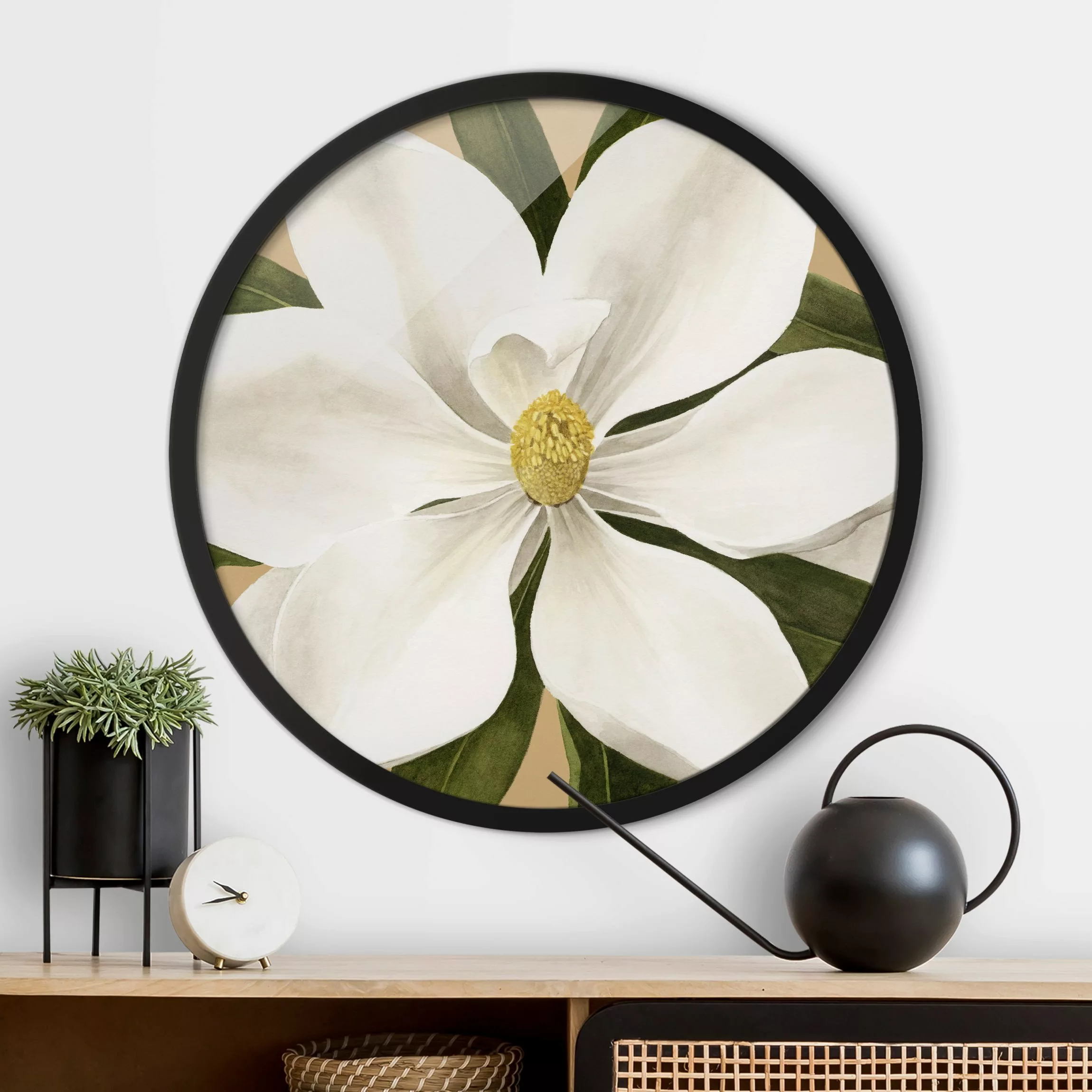 Rundes Gerahmtes Bild Magnolie auf Gold I günstig online kaufen