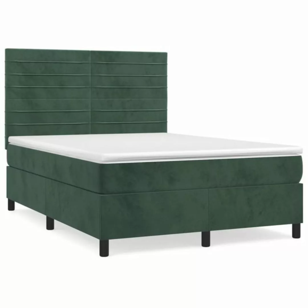 vidaXL Boxspringbett Boxspringbett mit Matratze Dunkelgrün 140x200 cm Samt günstig online kaufen