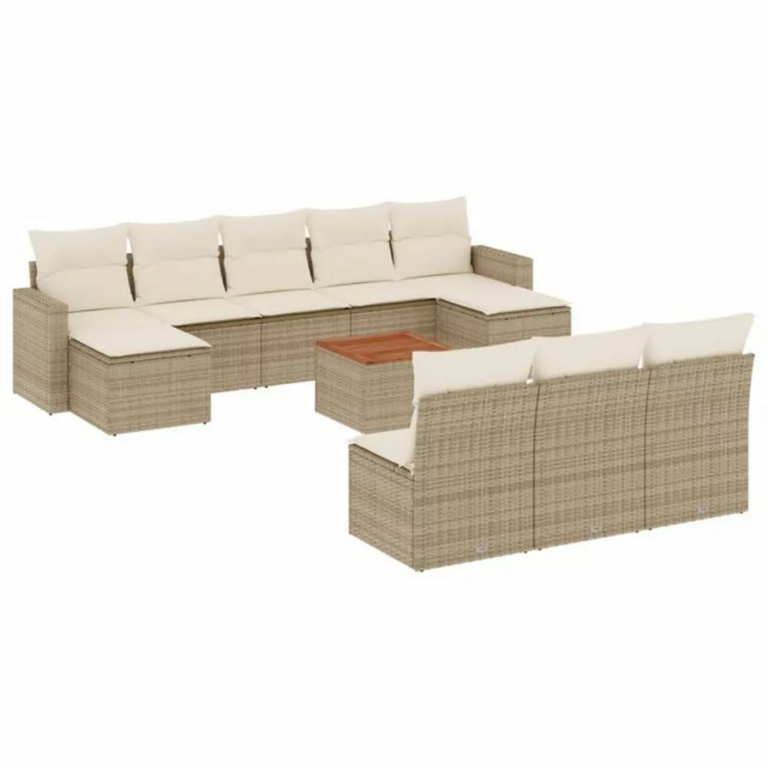 vidaXL Sofaelement 11-tlg. Garten-Sofagarnitur mit Kissen Beige Poly Rattan günstig online kaufen