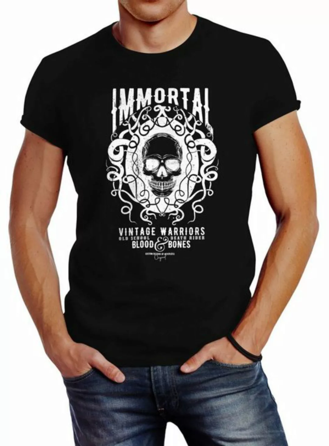 Neverless Print-Shirt Herren T-Shirt Totenkopf Immortal Skull Vintage Warri günstig online kaufen