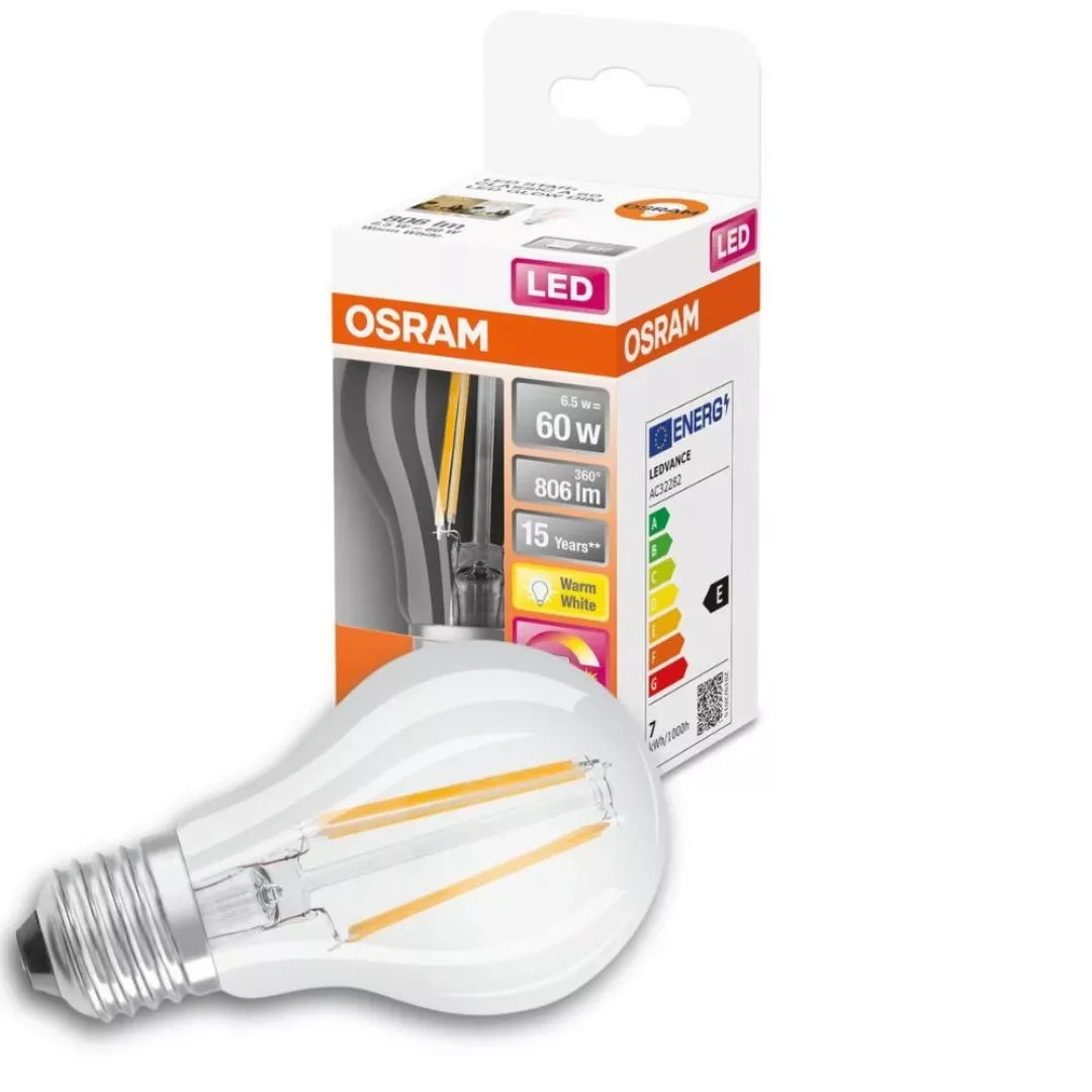 Osram LED Lampe ersetzt 60W E27 Birne - A60 in Transparent 6,5W 806lm 2200 günstig online kaufen