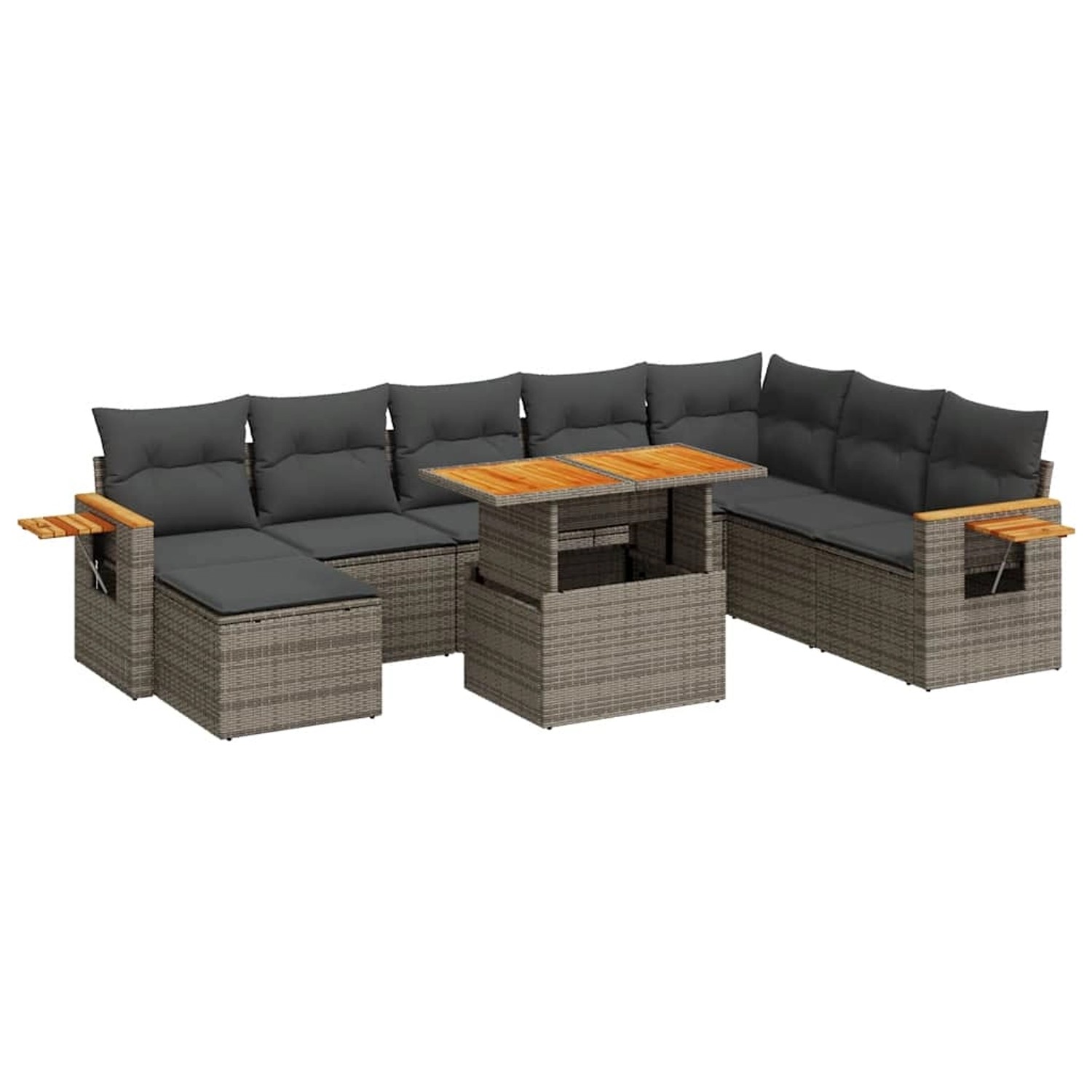 vidaXL 9-Tlg Garten-Sofagarnitur mit Kissen Grau Poly Rattan Akazie 3327637 günstig online kaufen