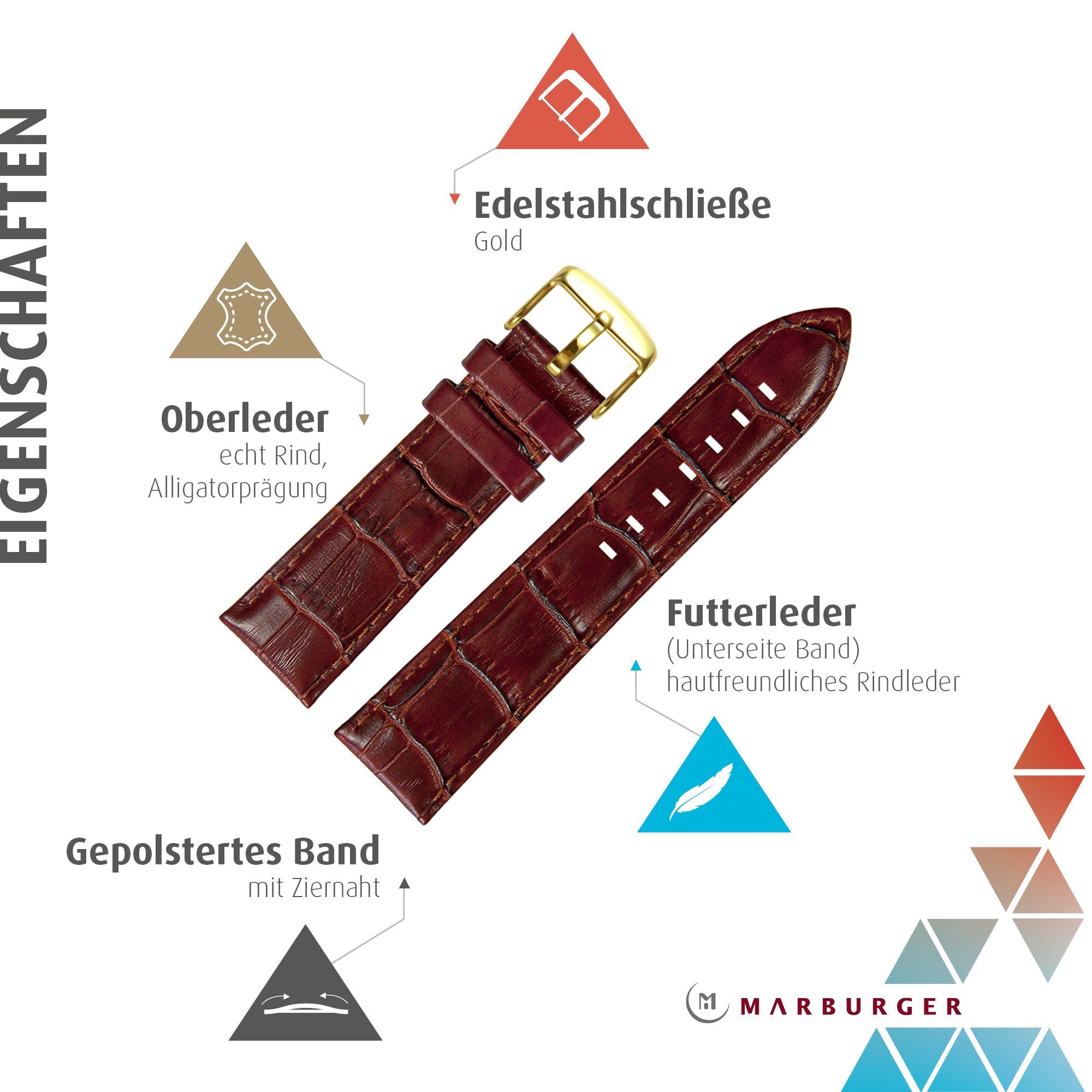 MARBURGER Uhrenarmband 22mm Leder Alligator Prägung günstig online kaufen